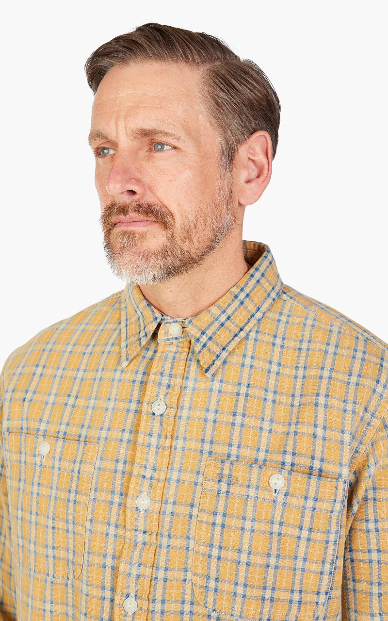 RRL Cody Plaid Woven Workshirt Tan/Indigo - Image 10