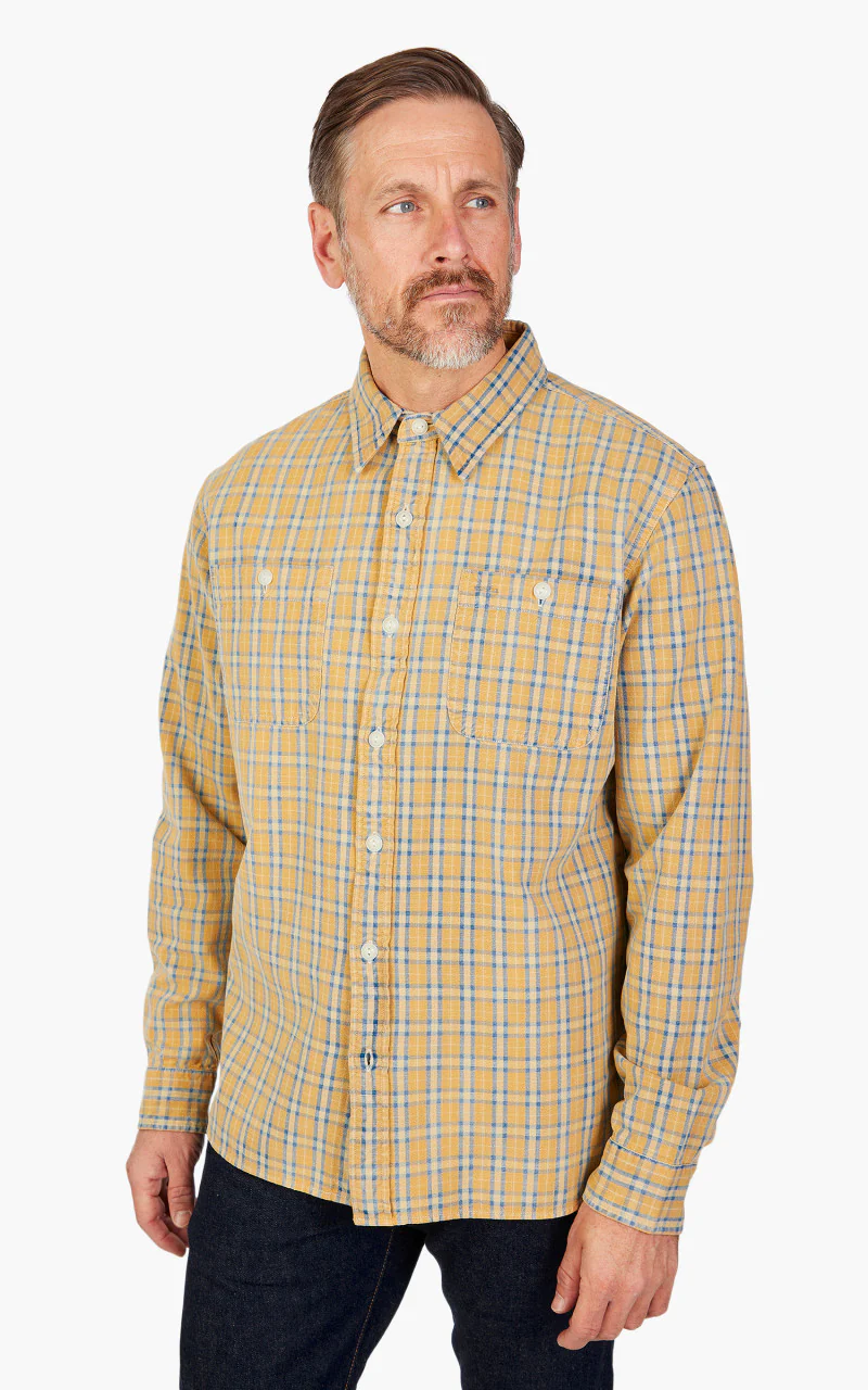 RRL Cody Plaid Woven Workshirt Tan/Indigo - Image 9
