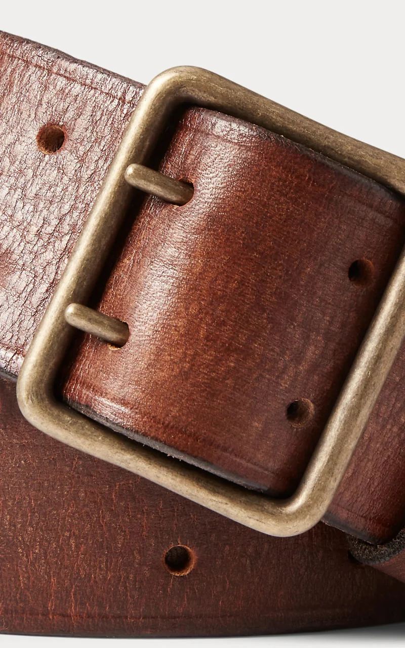 RRL Conrad Leather Double-Prong Belt Vintage Brown - Image 4