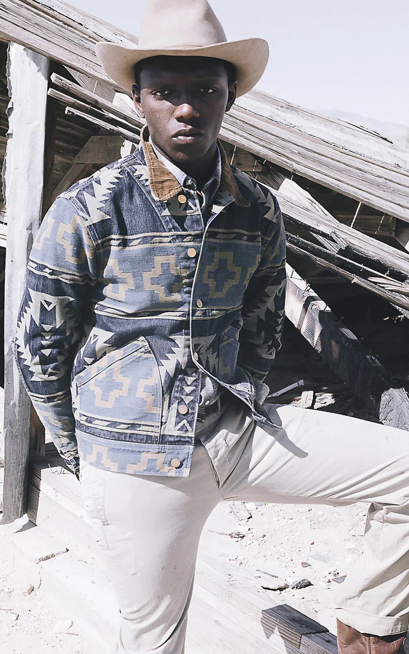 RRL Corduroy-Trim Jacquard Jacket Indigo/Yellow/Tan Multi - Image 2