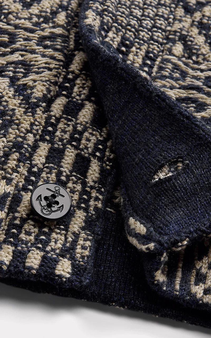 RRL Cotton Blend Shawl Collar Cardigan Navy/Cream - Image 5