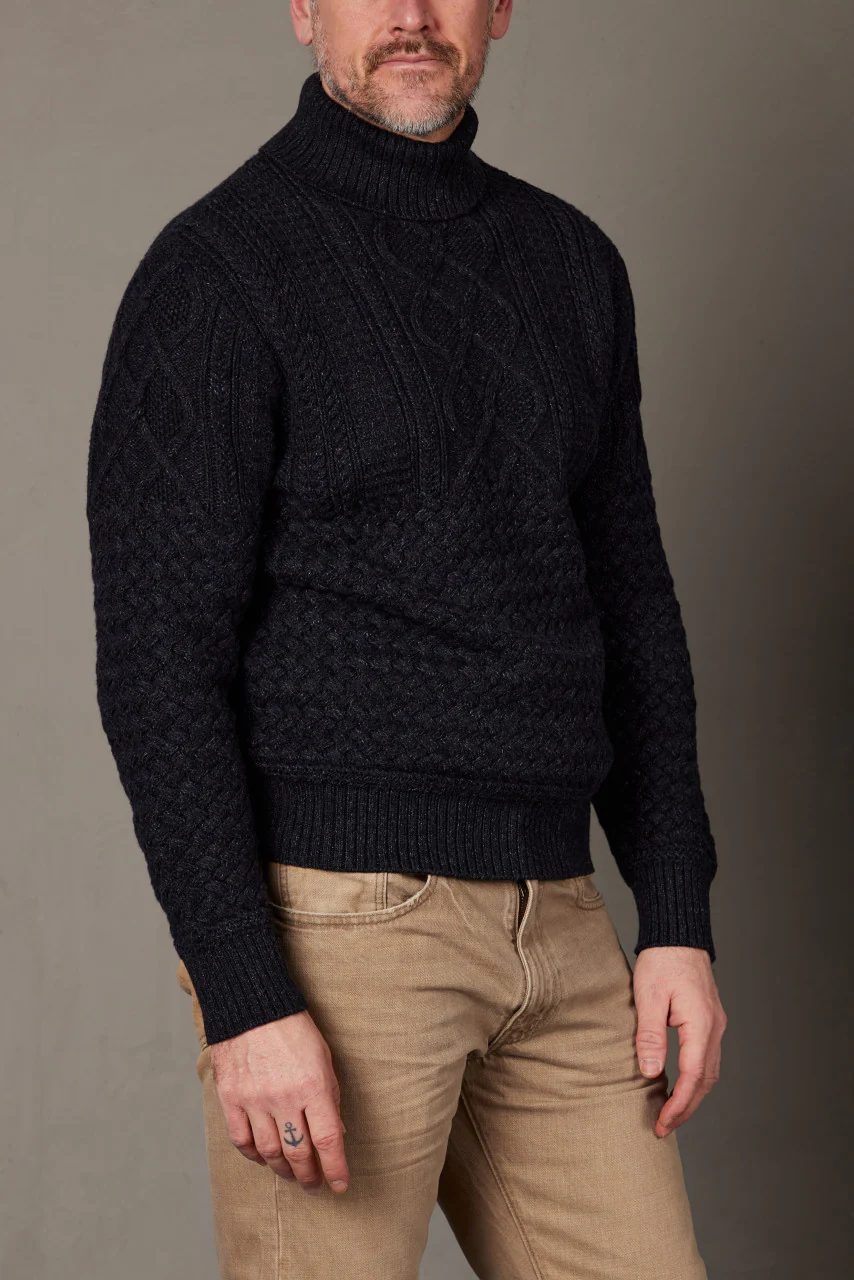 RRL Cotton-Wool Mockneck Jumper Black Heather - Image 4