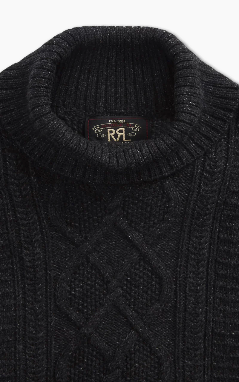 RRL Cotton-Wool Mockneck Jumper Black Heather - Image 5