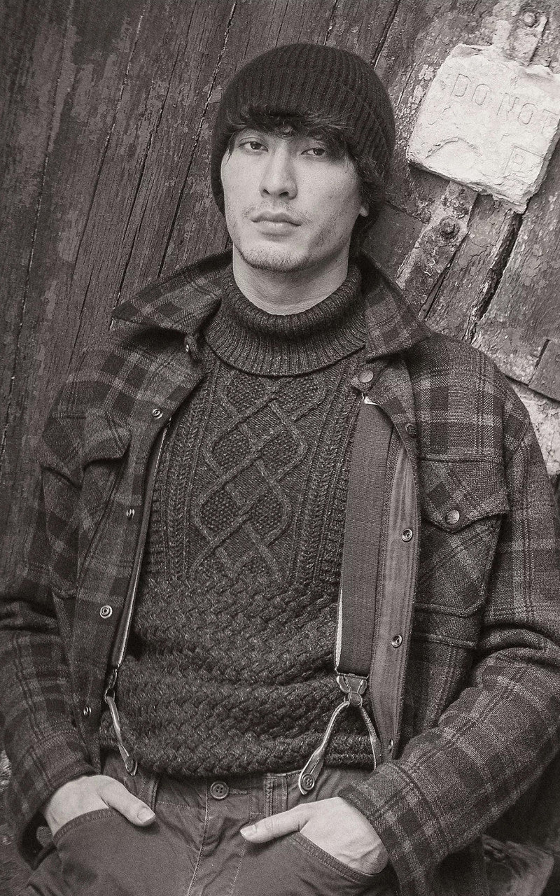 RRL Cotton-Wool Mockneck Jumper Black Heather - Image 8