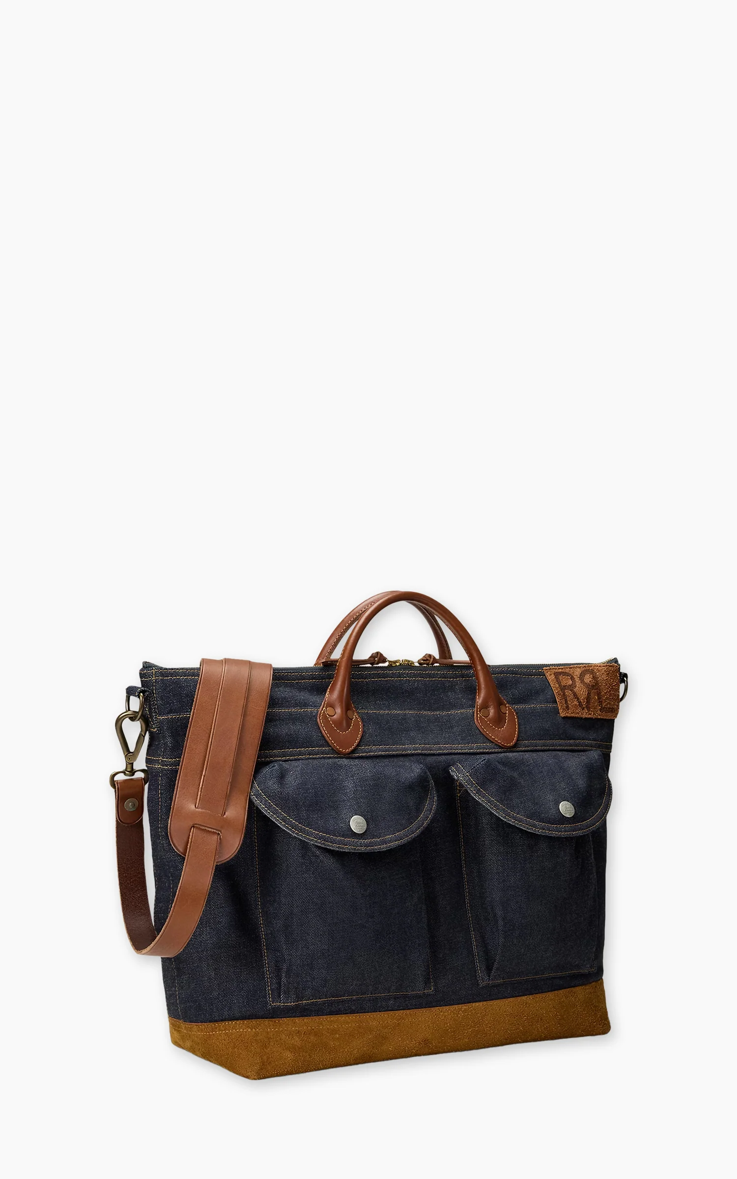 RRL Dayton Leather-Trim Denim Tote Indigo/Brown - Image 3