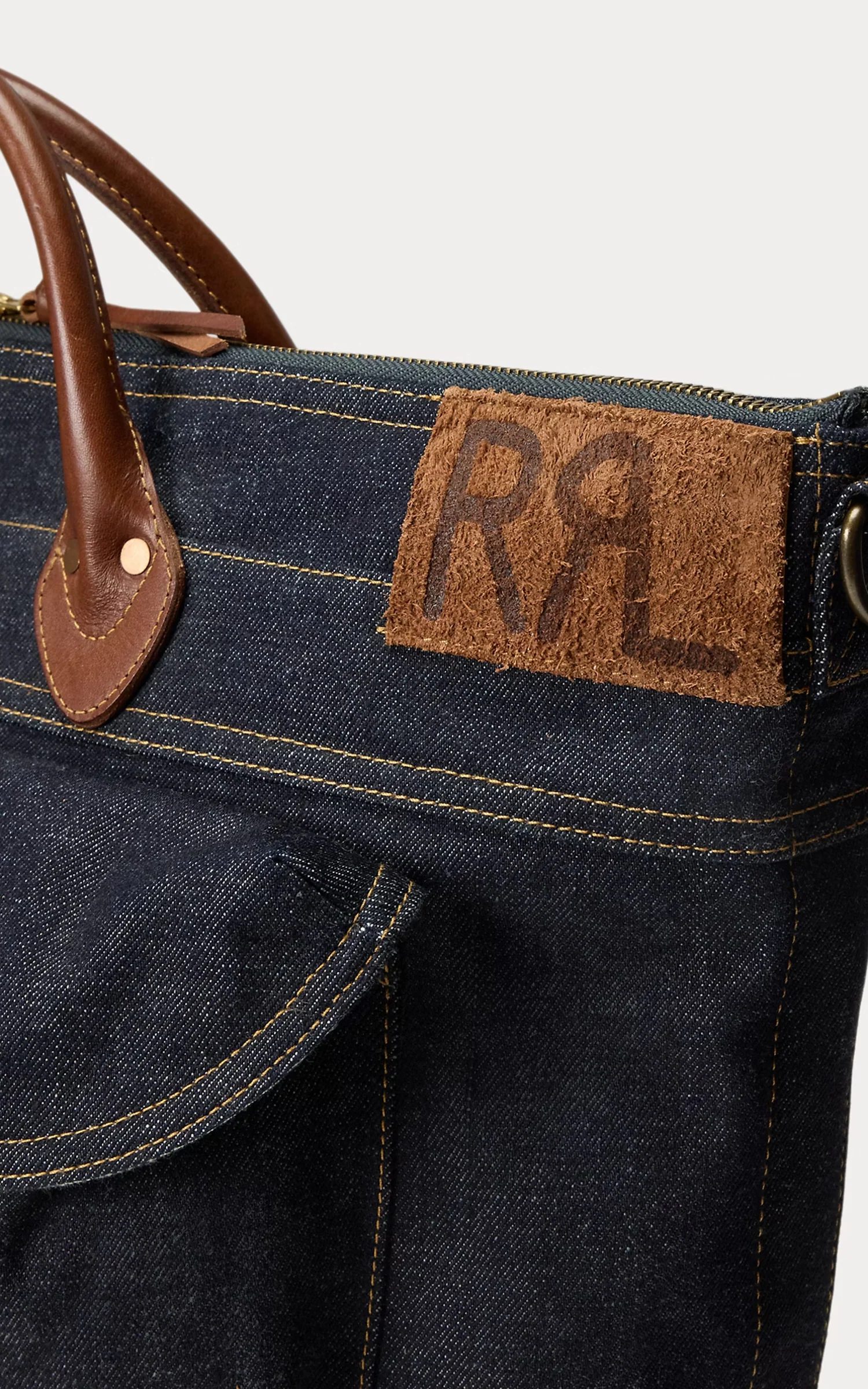RRL Dayton Leather-Trim Denim Tote Indigo/Brown - Image 4