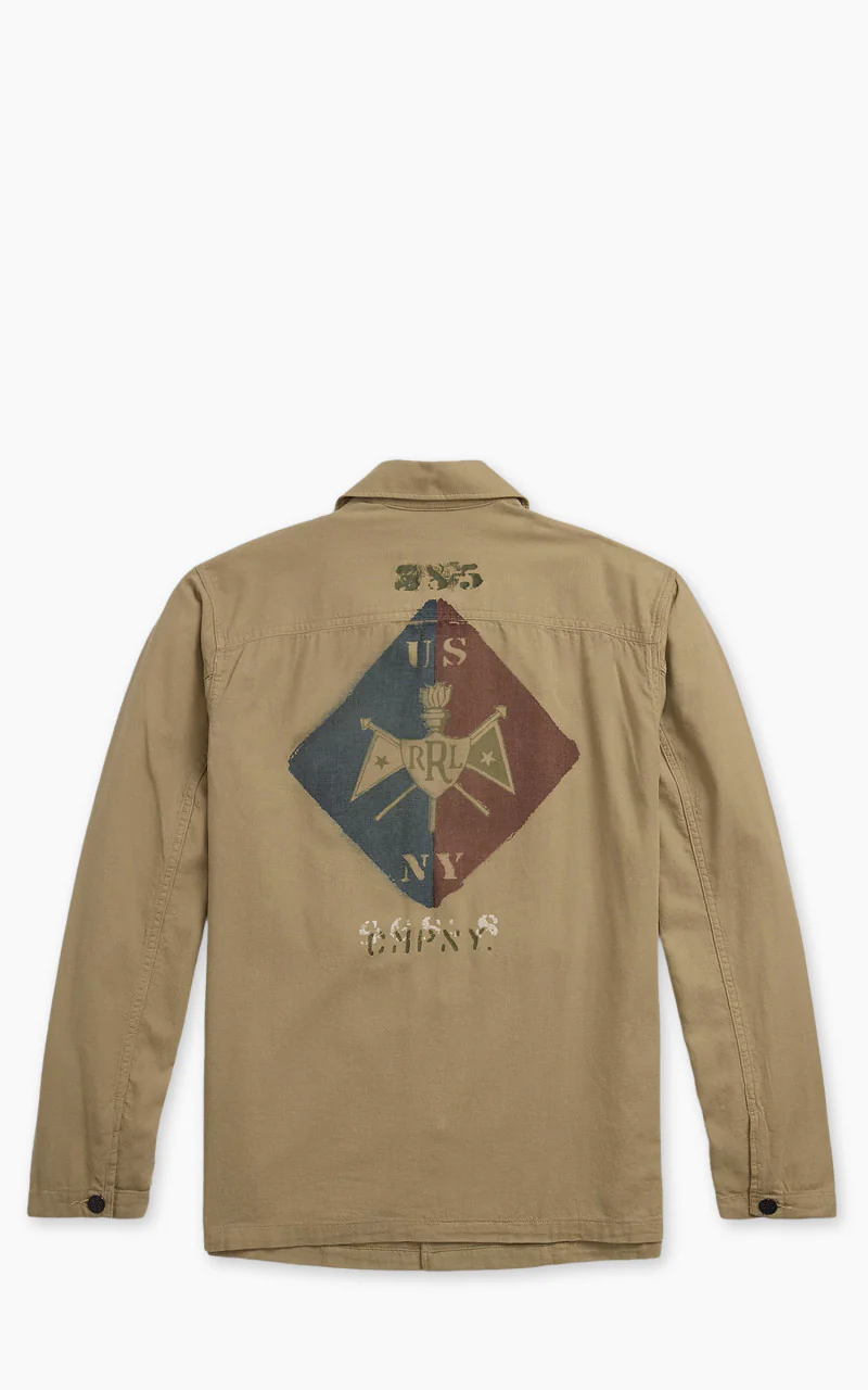 RRL Dobby Graphic Overshirt Dark Tan - Image 4