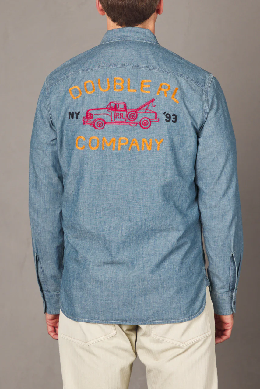 RRL Embroidered Chambray Workshirt Indigo - Image 3