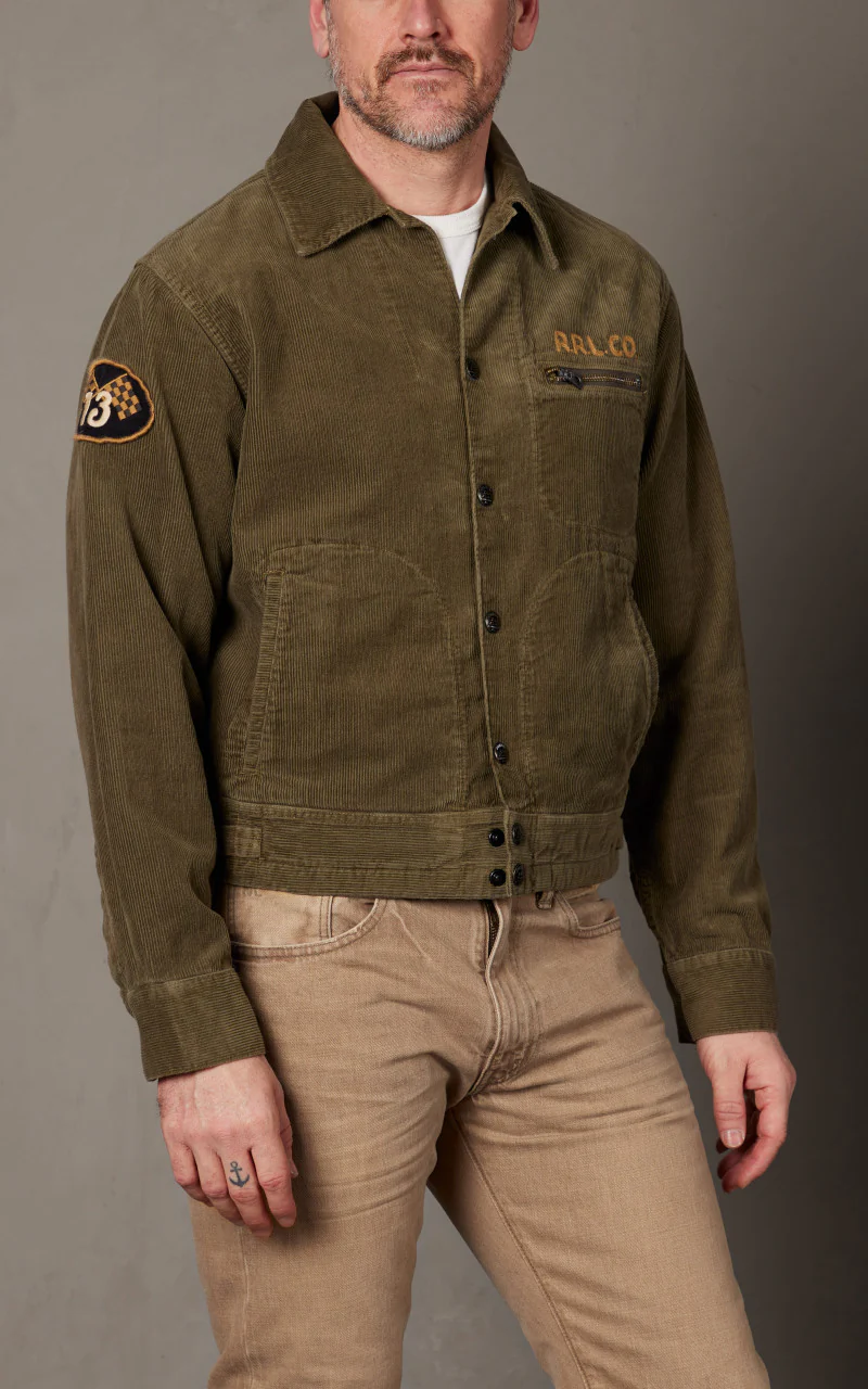 RRL Embroidered Corduroy Jacket Olive - Image 4