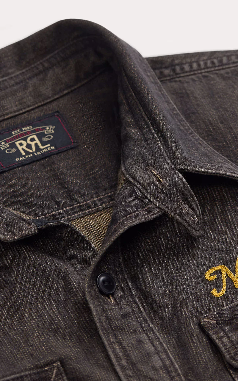 RRL Embroidered Denim Workshirt Washed Black - Image 2