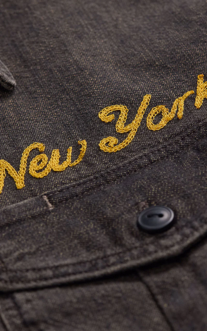 RRL Embroidered Denim Workshirt Washed Black - Image 3