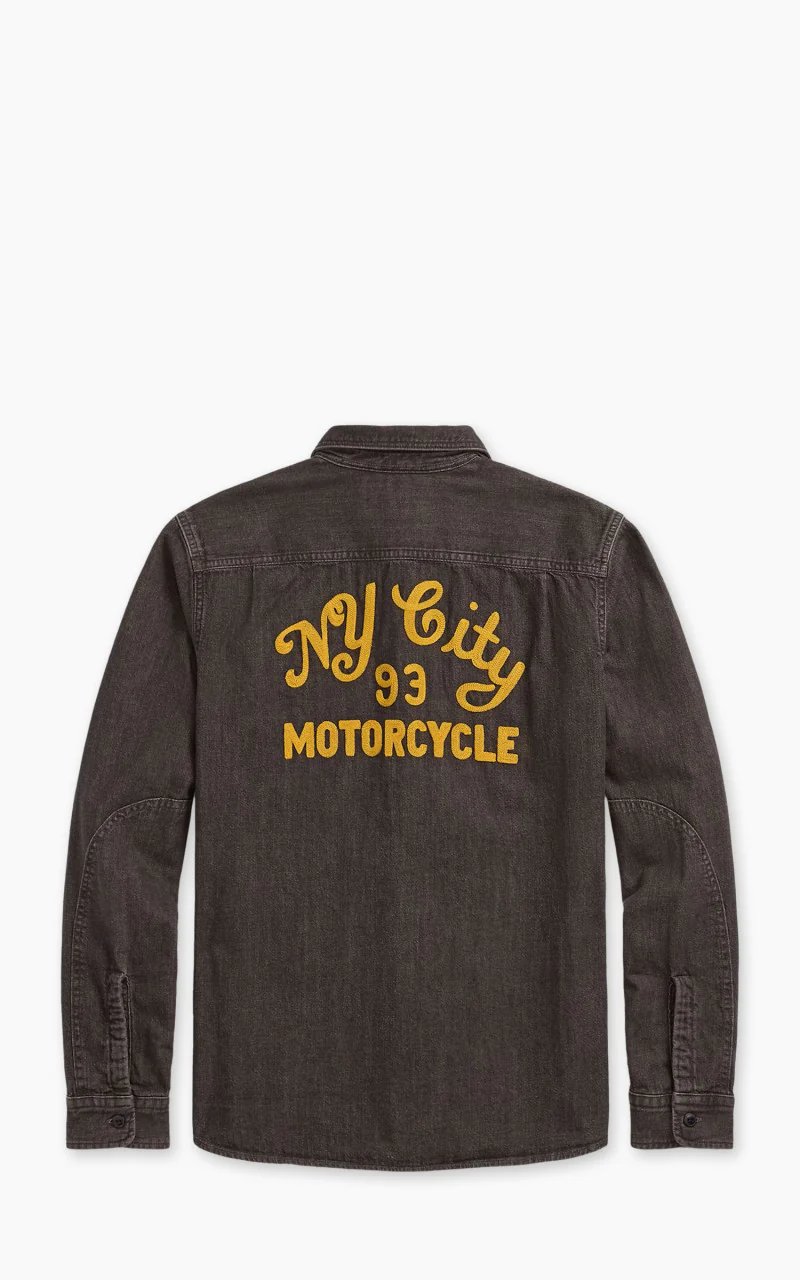 RRL Embroidered Denim Workshirt Washed Black - Image 4