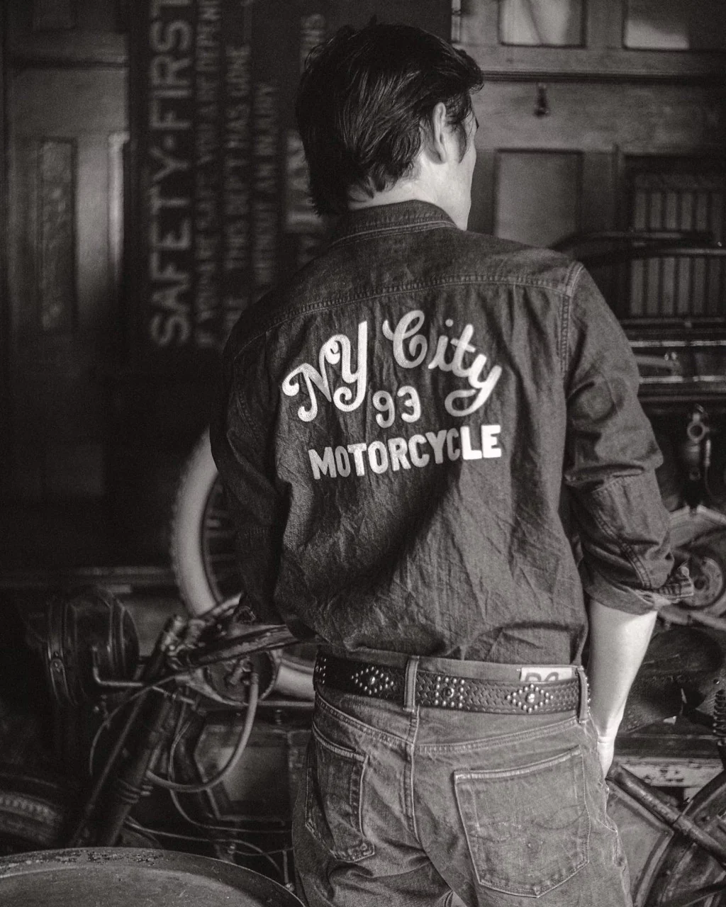 RRL Embroidered Denim Workshirt Washed Black - Image 7