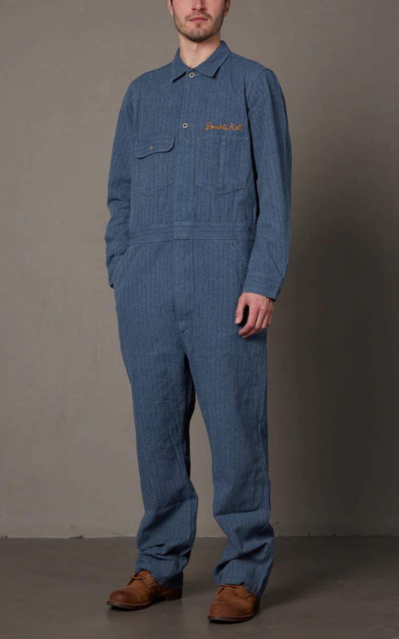 RRL Embroidered Jaspe Twill Coverall Navy/White - Image 3