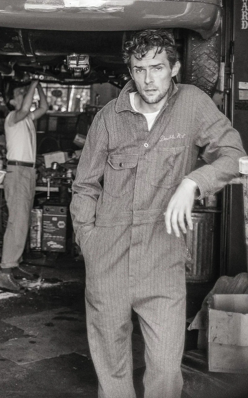 RRL Embroidered Jaspe Twill Coverall Navy/White - Image 4