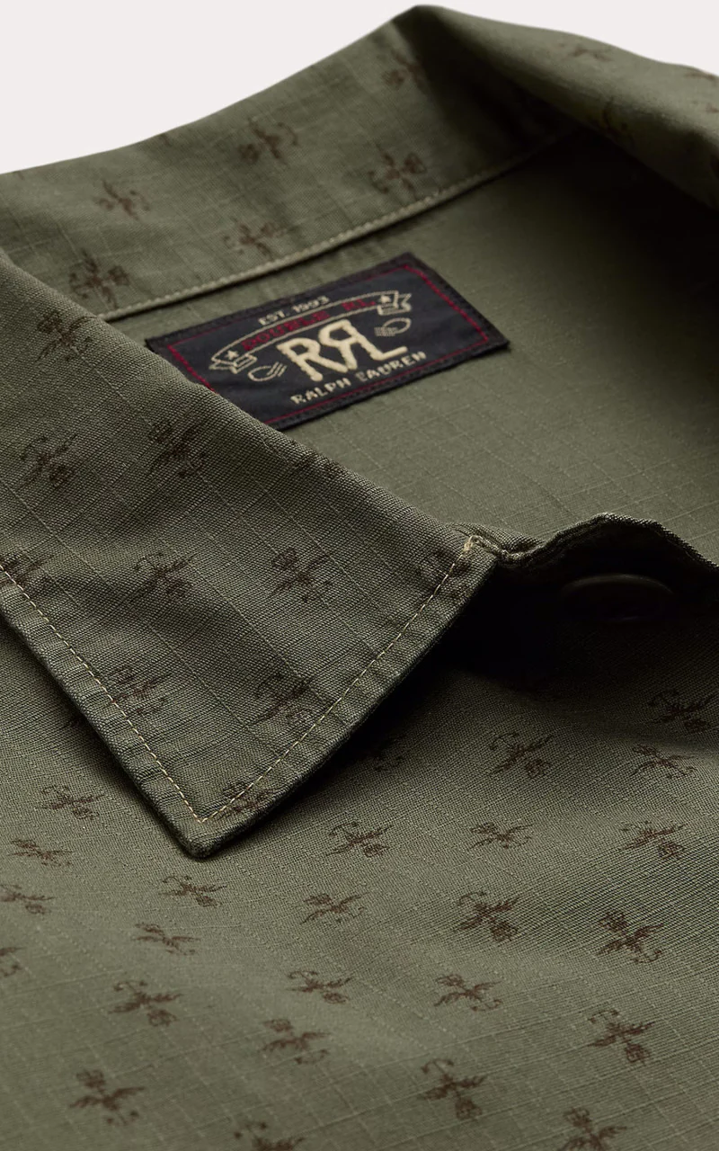 RRL Evantson Print Short Sleeve Ripstop Shirt Printed Olive - Image 2