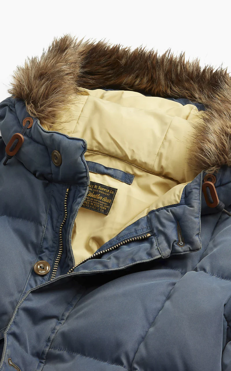 RRL Faux-Fur-Trim Quilted Jacket Steel Blue - Image 4
