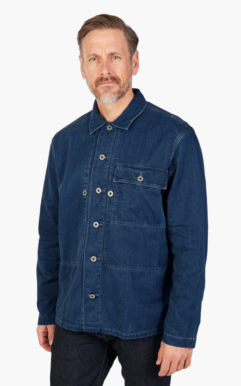 RRL Finn Herringbone Twill Overshirt Indigo - Image 7