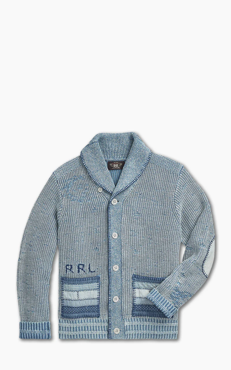 RRL Flag Patchwork Cotton-Blend Cardigan Light Indigo