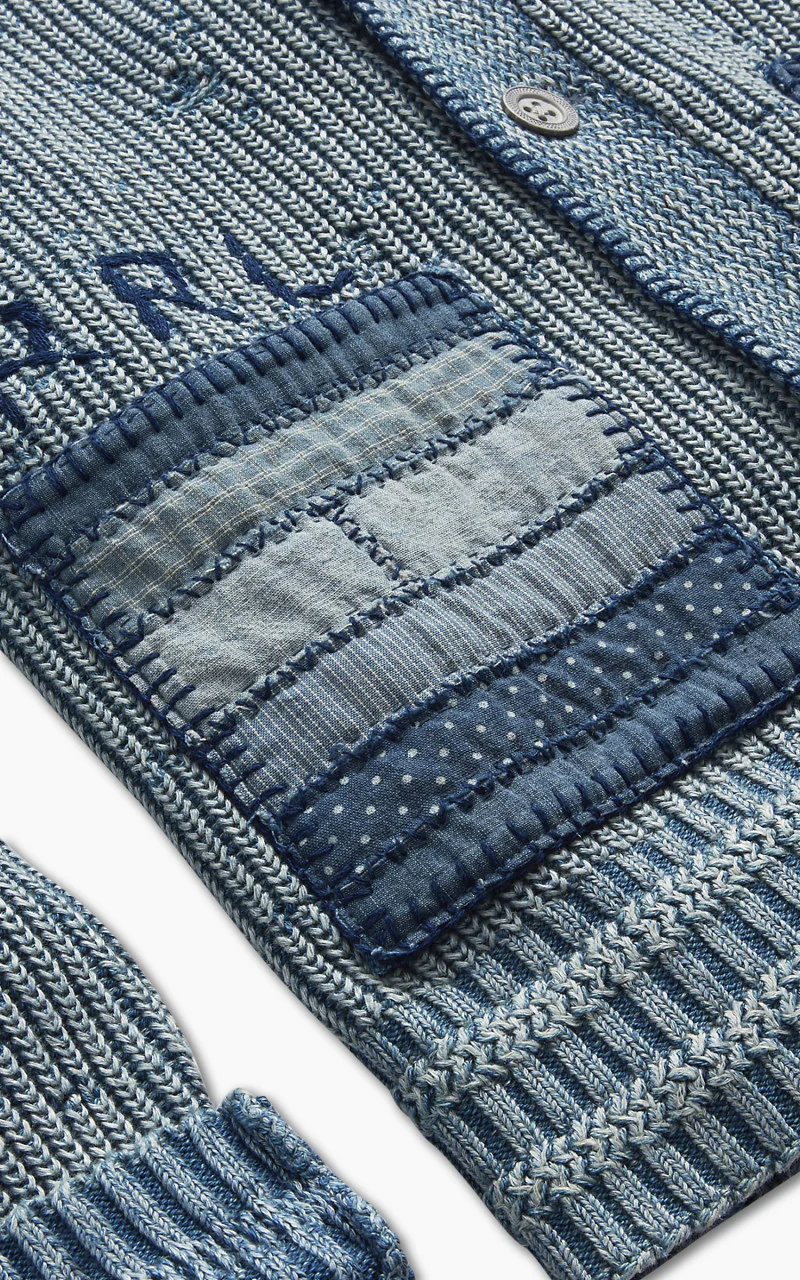 RRL Flag Patchwork Cotton-Blend Cardigan Light Indigo - Image 6
