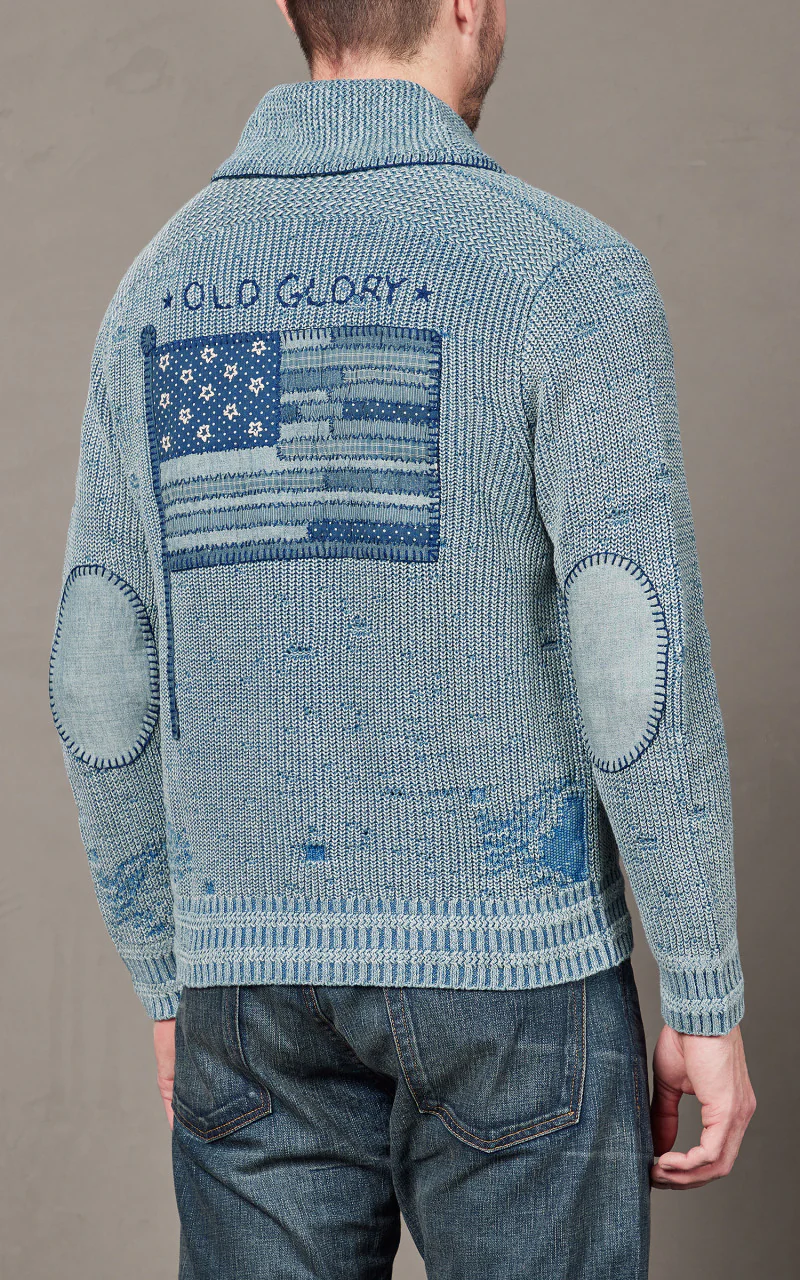 RRL Flag Patchwork Cotton-Blend Cardigan Light Indigo - Image 8
