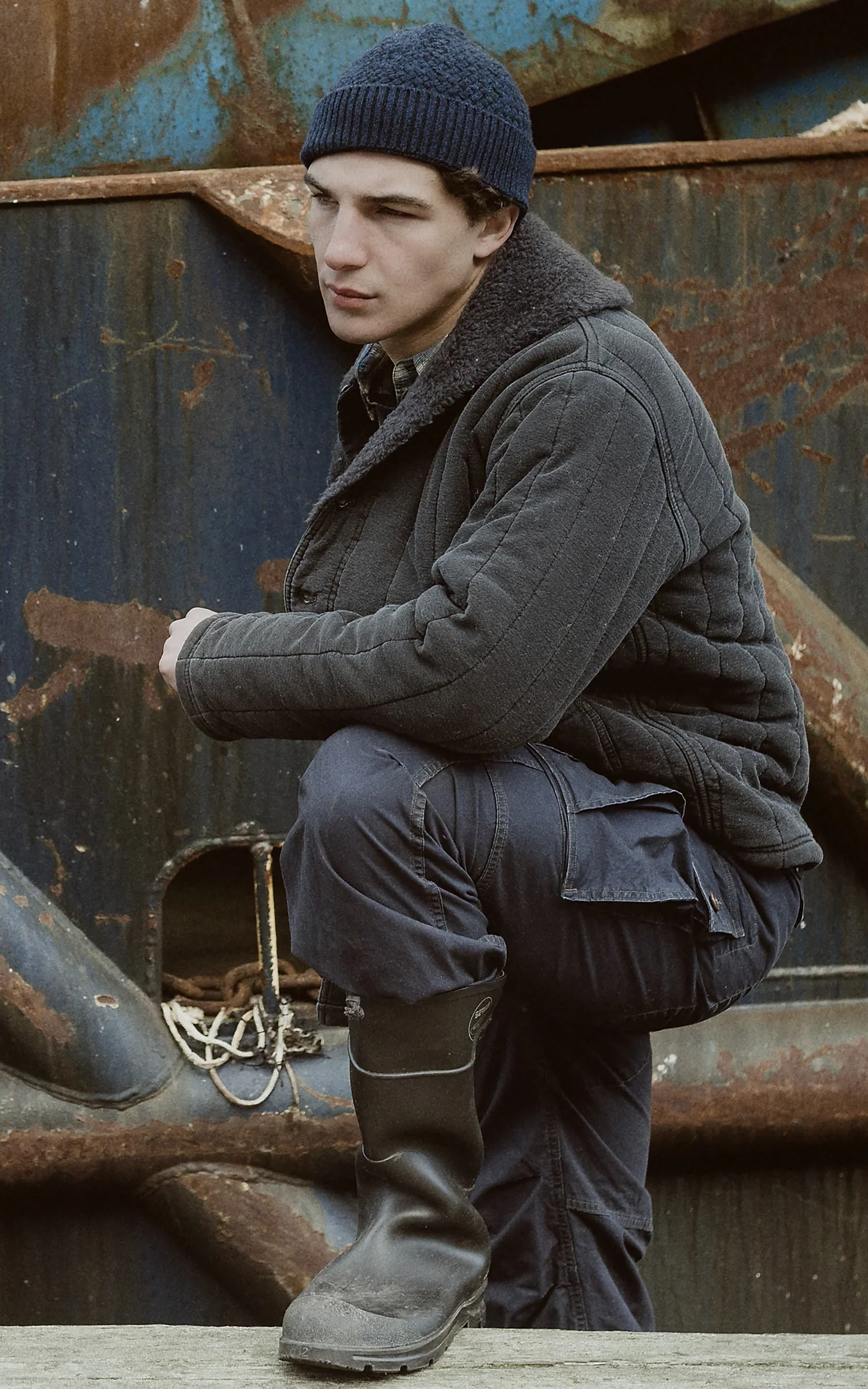 RRL Fleece-Collar Quilted Jersey Jacket Faded Black - Image 2