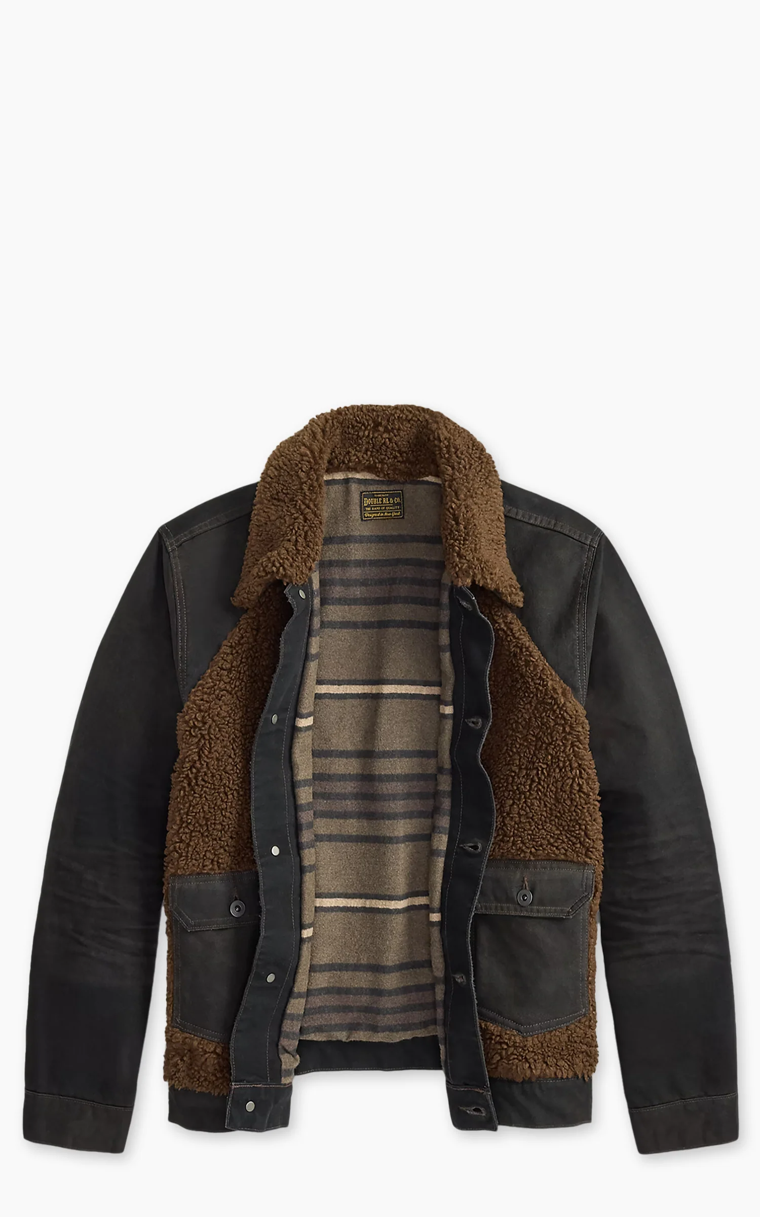 RRL Fleece-Panelled Canvas Jacket Vintage Black/Brown - Image 3
