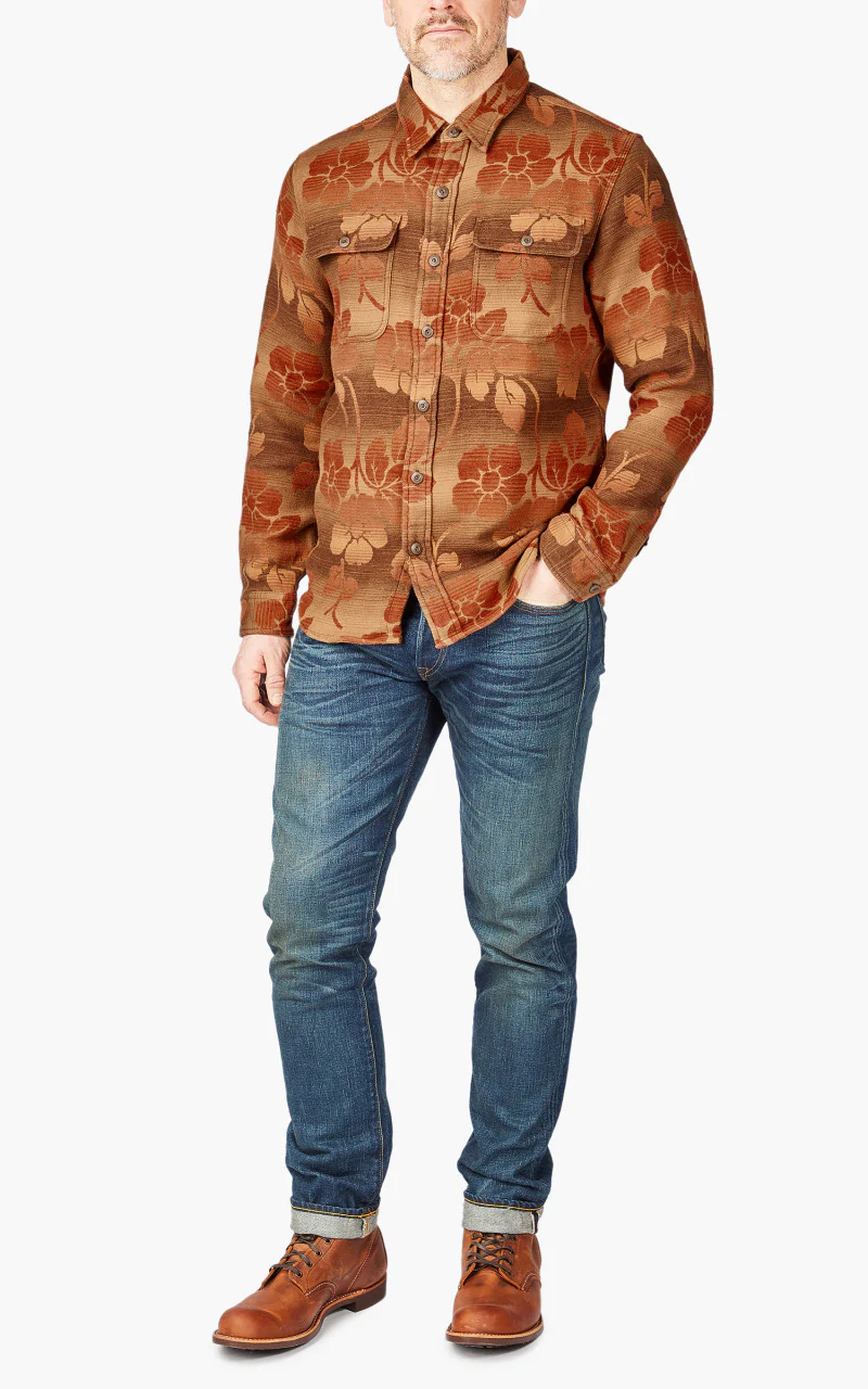RRL Floral Jacquard Workshirt Brown/Orange - Image 2