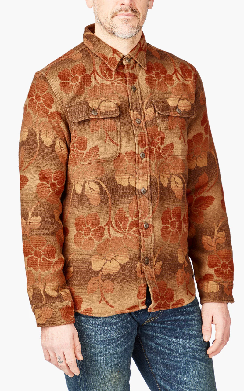RRL Floral Jacquard Workshirt Brown/Orange - Image 4