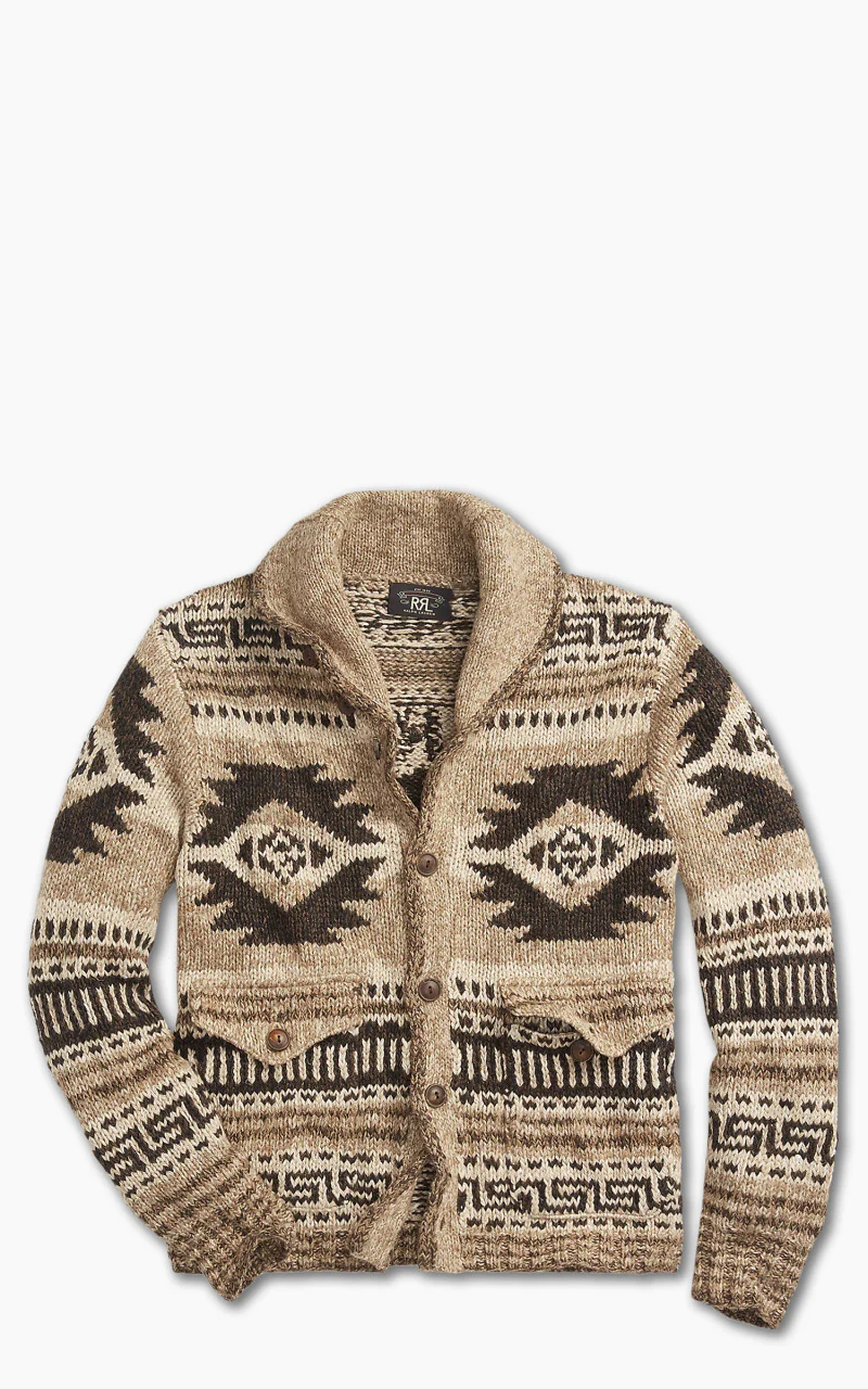 RRL Hand-Knit Linen-Blend Cardigan Brown/Tan/Multi