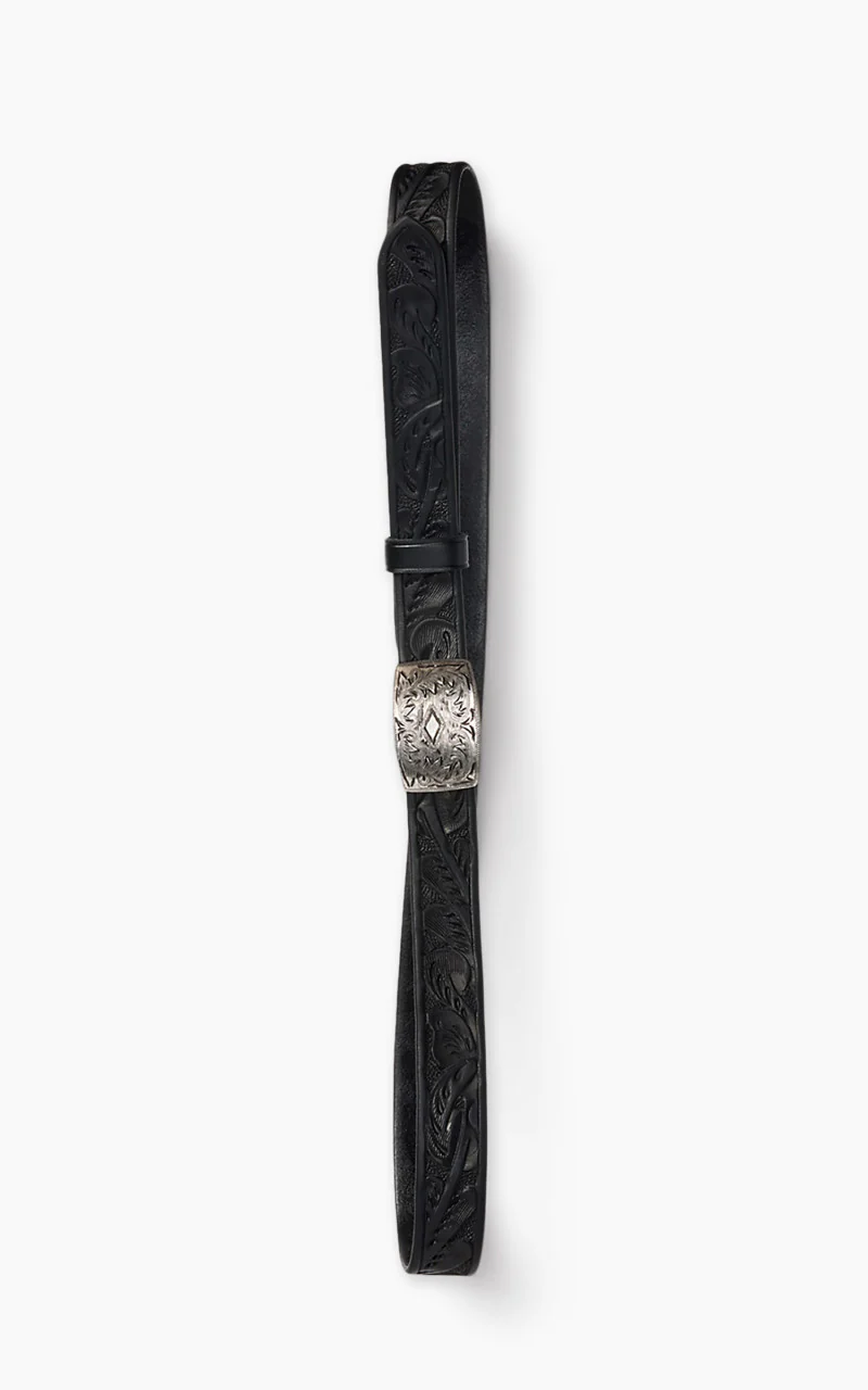 RRL Hand-Tooled Leather Belt Black - Image 2