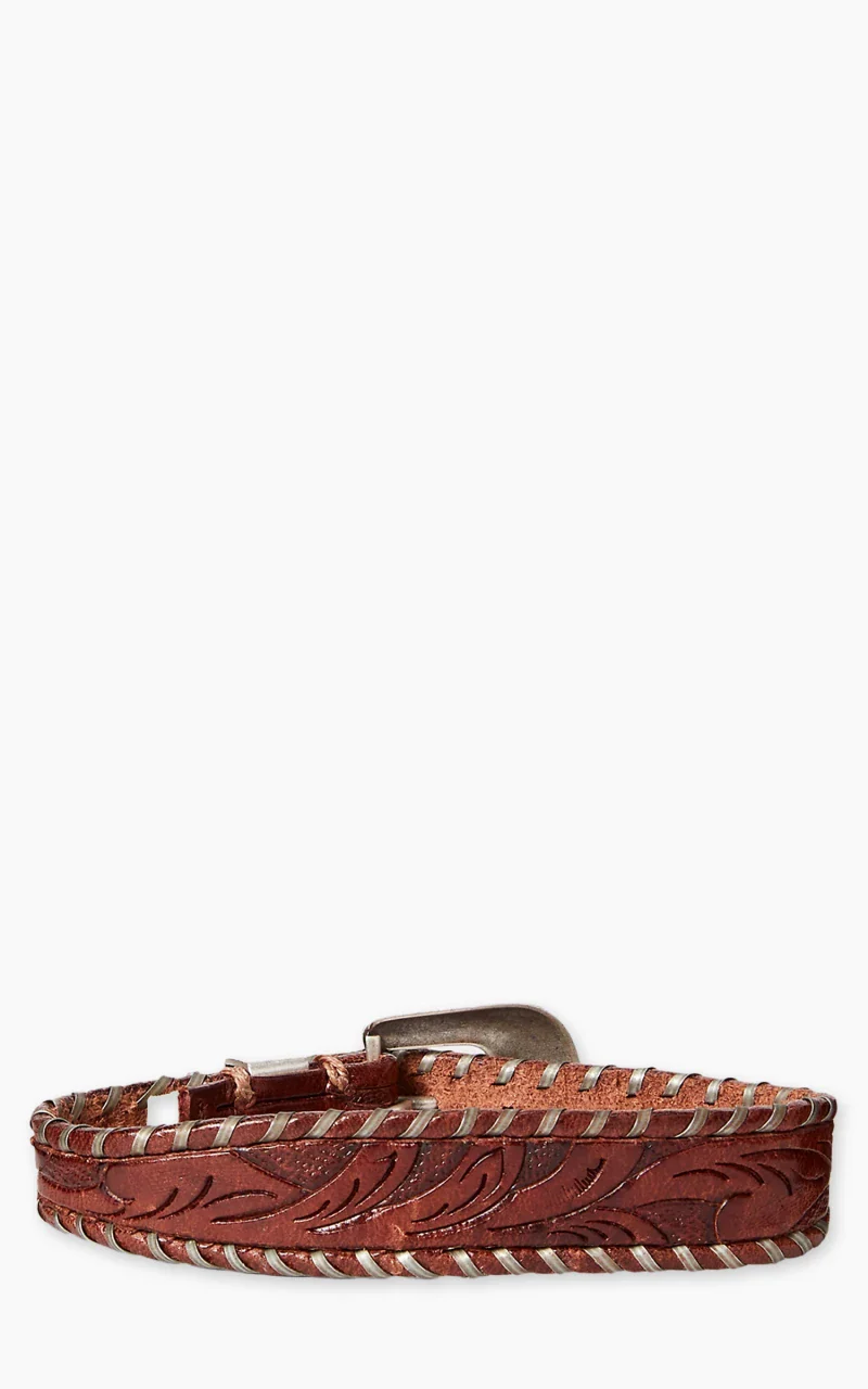 RRL Hand-Tooled Leather Bracelet Brown/Vintage Silver - Image 2