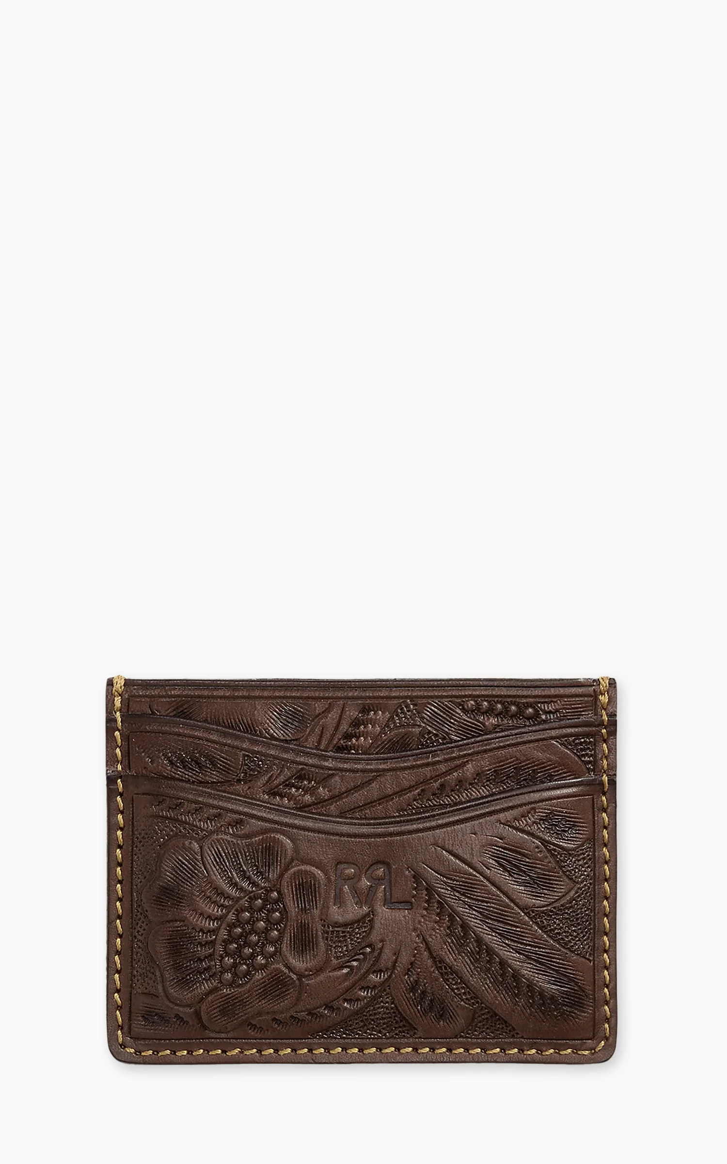 RRL Hand-Tooled Leather Card Case Brown