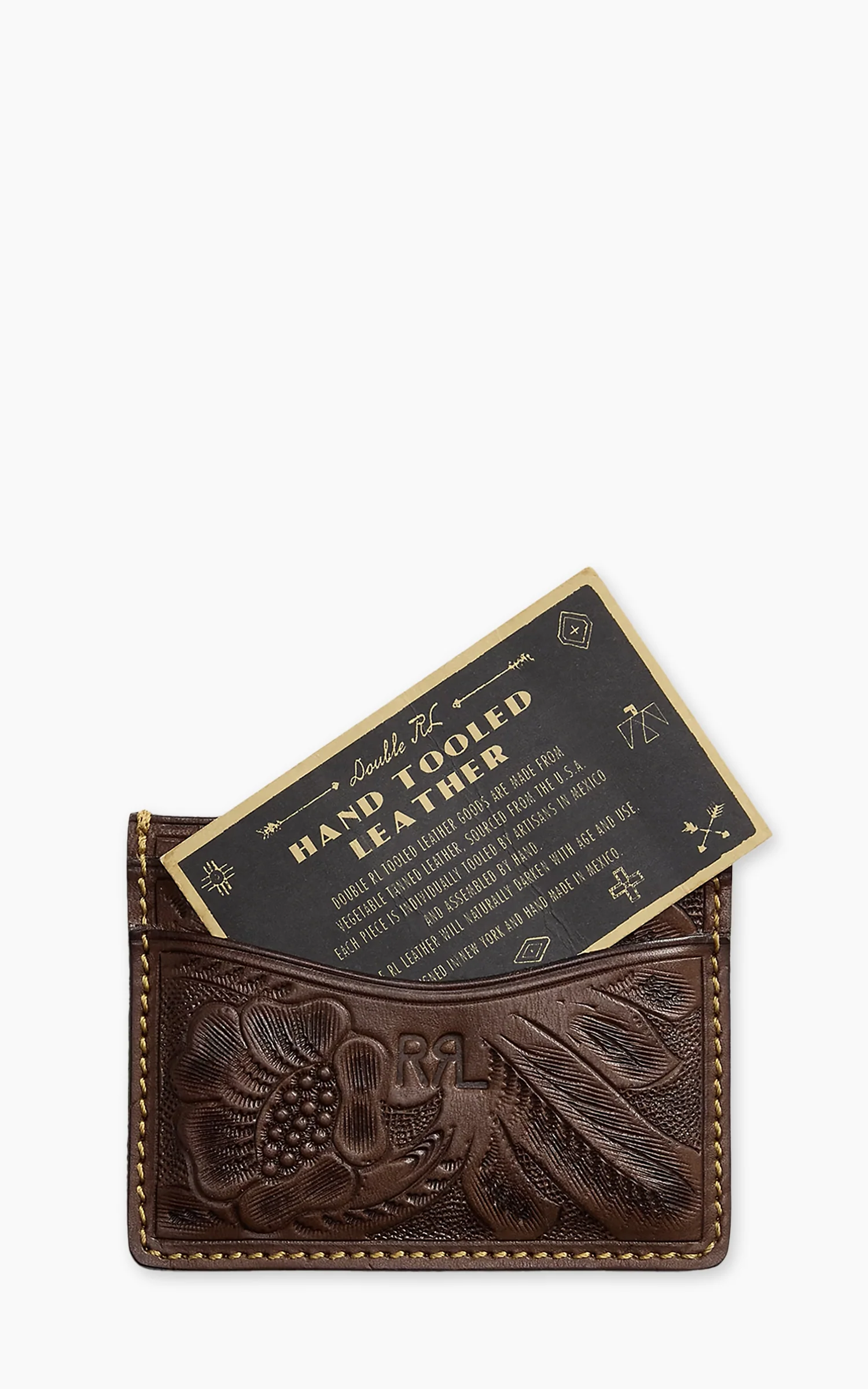 RRL Hand-Tooled Leather Card Case Brown - Image 4