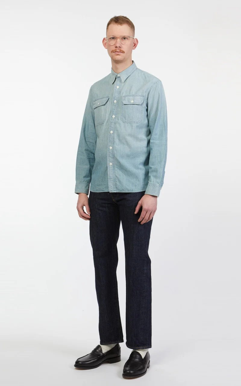 RRL Illinois Work Shirt Chambray Indigo - Image 3