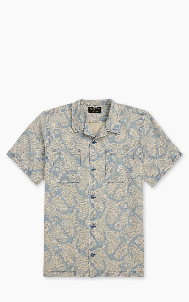 RRL Indigo Anchor-Print Camp Shirt Indigo/Cream Multi