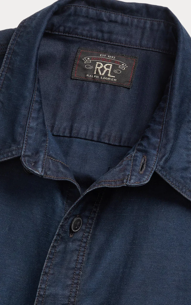 RRL Indigo Cotton-Linen Sateen Workshirt Indigo - Image 3