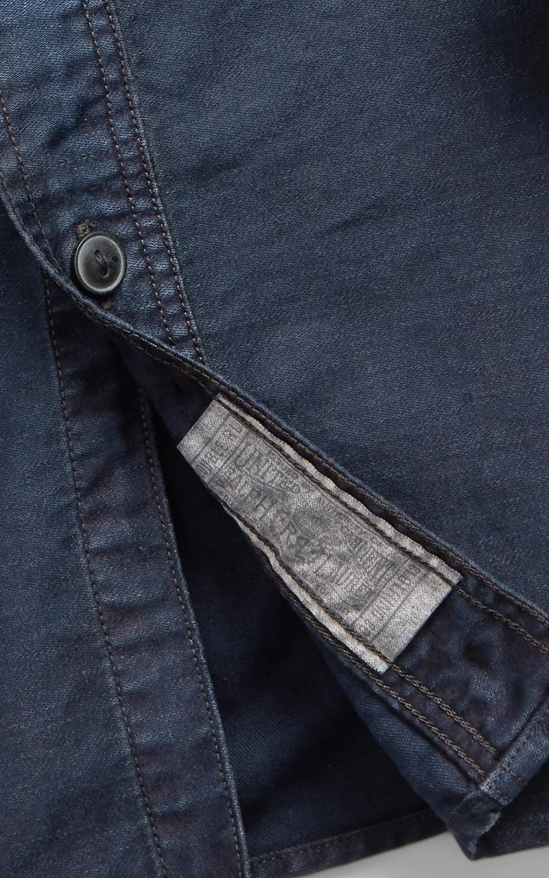 RRL Indigo Cotton-Linen Sateen Workshirt Indigo - Image 4