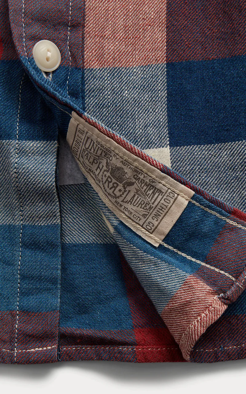 RRL Indigo Plaid Cotton-Linen Workshirt Red/Indigo - Image 5
