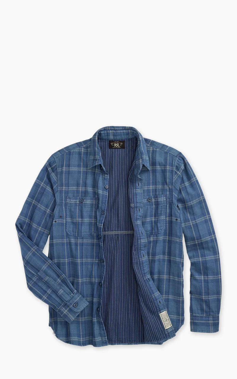 RRL Indigo Plaid Double Faced Workshirt Indigo Plaid/Stripe - Image 3