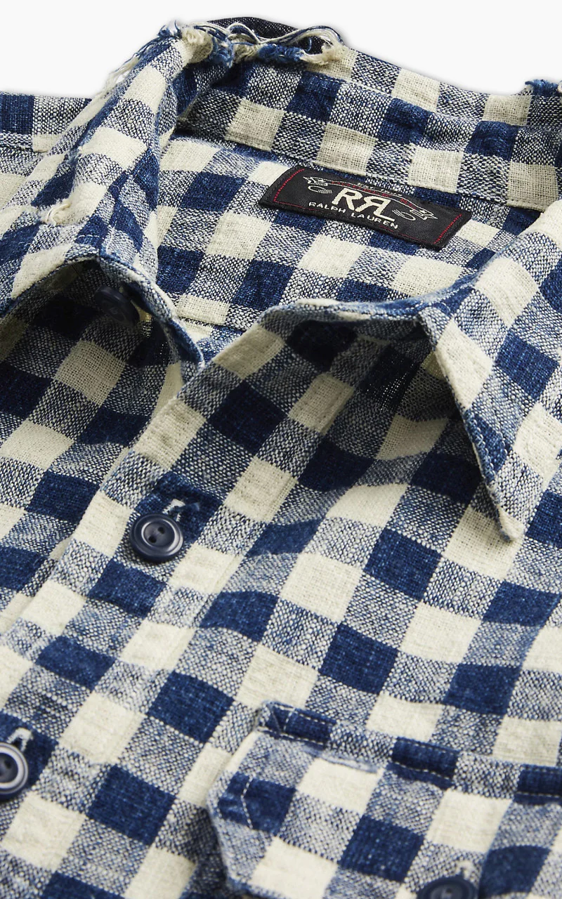 RRL Linen-Cotton Workshirt Indigo Checked - Image 3