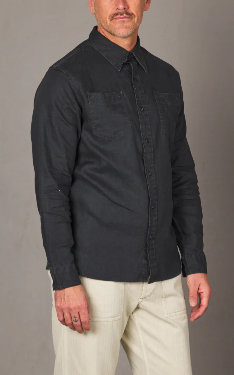 RRL Linen Workshirt Black - Image 8