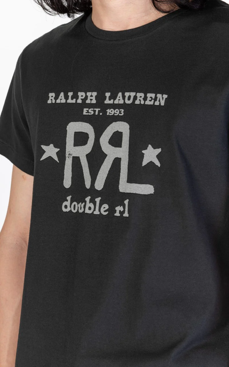 RRL Logo Crewneck T-Shirt Faded Black - Image 6