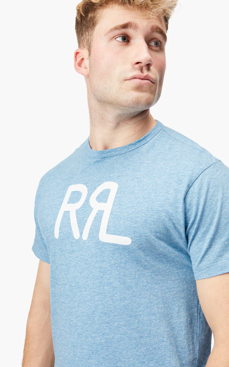 RRL Logo Tee Heather Blue - Image 3