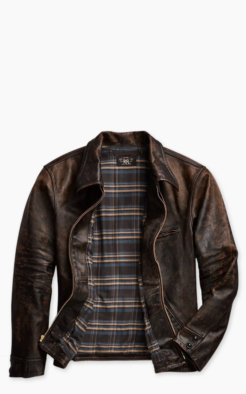 RRL Lynton Moto Leather Jacket Black Over Brown - Image 2