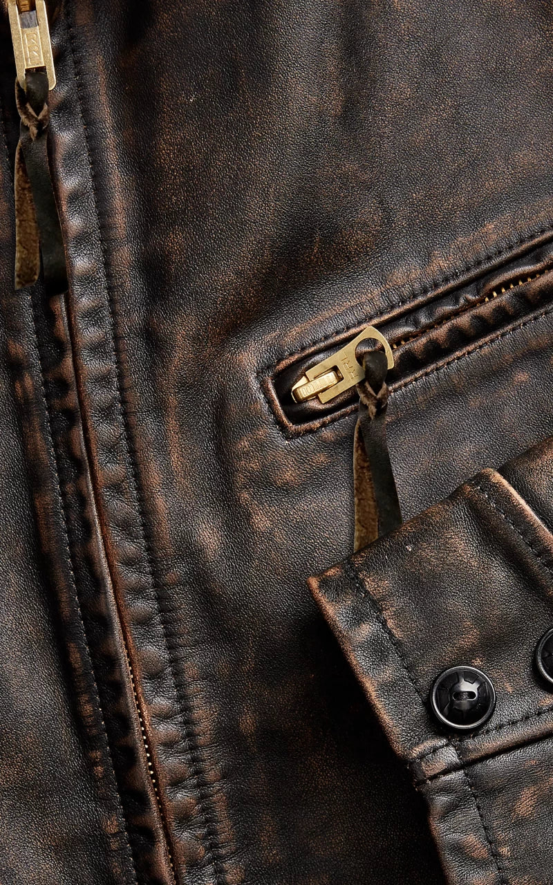 RRL Lynton Moto Leather Jacket Black Over Brown - Image 3