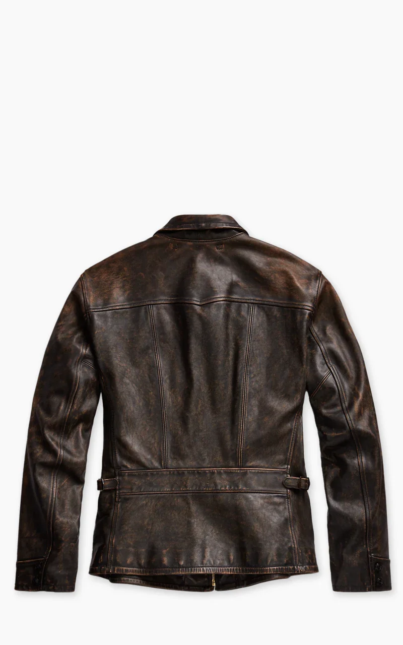 RRL Lynton Moto Leather Jacket Black Over Brown - Image 4