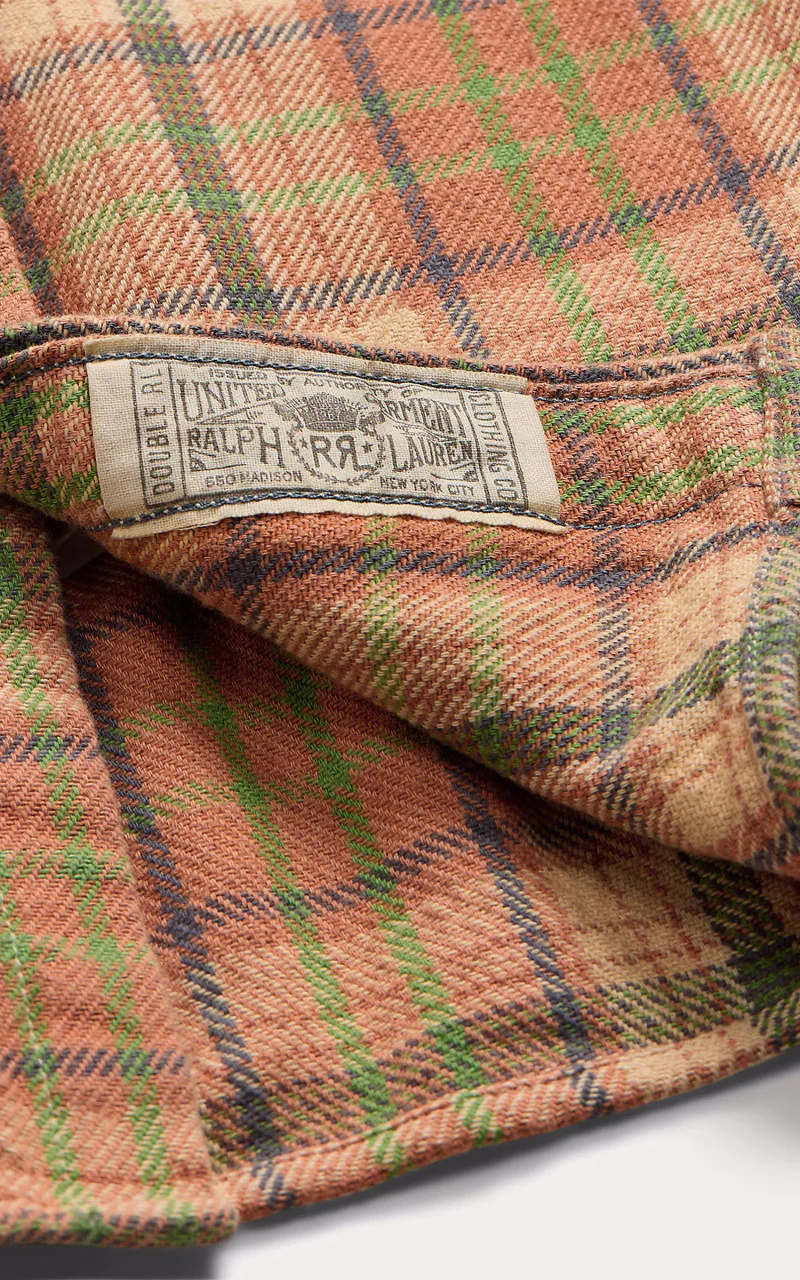RRL Matlock Plaid Twill Camp Shirt Orange Multi - Image 5
