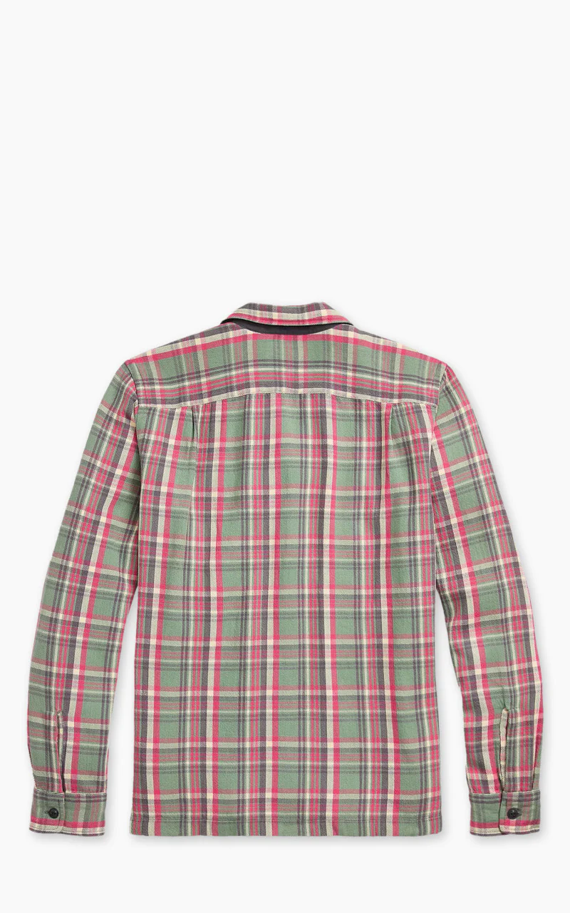RRL Monterey Plaid Twill Camp Shirt Sage/Red - Image 3
