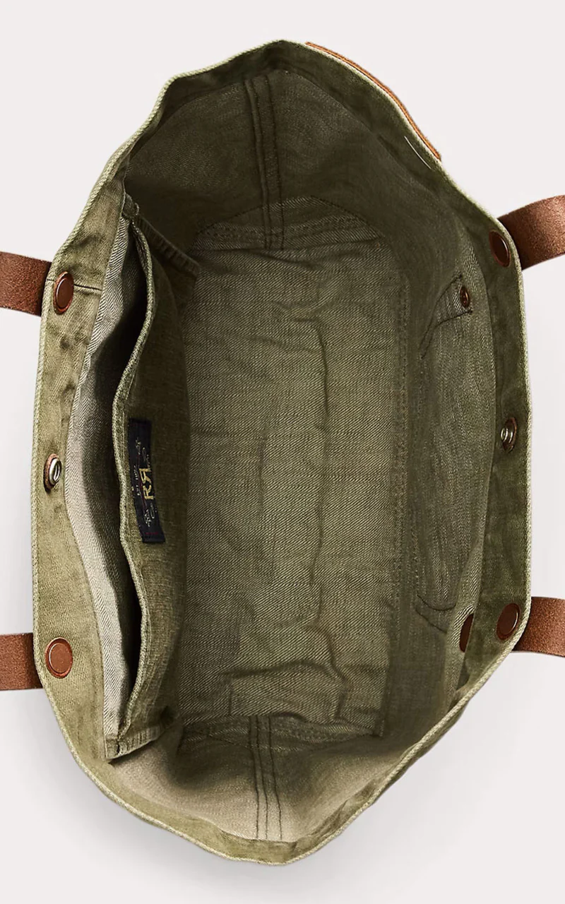 RRL Olsen Leather-Trim Twill Tote Olive - Image 4